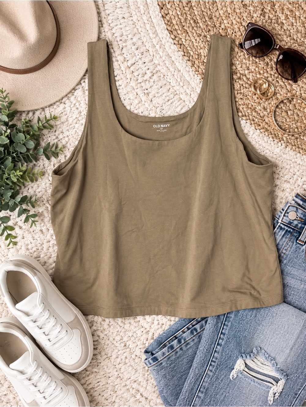 Old Navy Tan Cropped Scoop Neck Tank